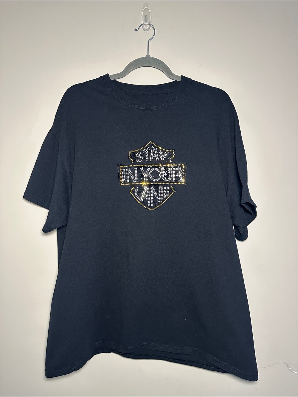 Stay in your lane Black Rhinestone Embellished Graphic Tee